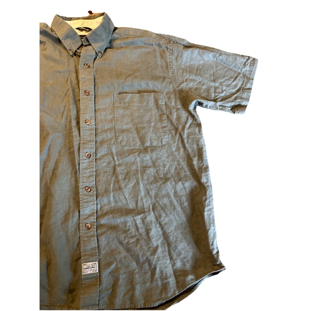 Woods & Gray Shirt‎ Men's Large Green Linen Blend Short Sleeve Casual